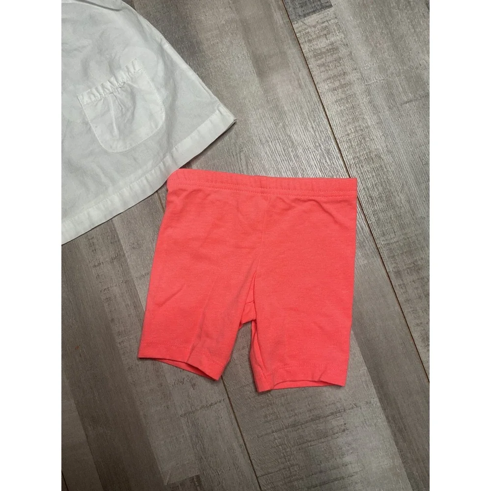 Carters Baby Girl 12M White Embroidered Flutter Tunic and Coral Shorts Set